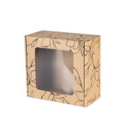 pudelko fasonowe z okienkiem 200x200x100 mm z czarnym nadrukiem kwiaty zdj glowne