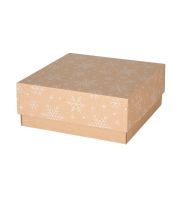pudelko swiateczne wieko-dno 200x200x85 z bialym nadrukiem sniezynki