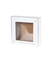 pudelko fasonowe z okienkiem bielone z nadrukiem komunijnym 200x200x50 mm