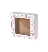 pudelko fasonowe z okienkiem bielone nadruk tulipany 200x200x50 mm zdj glowne