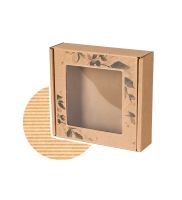 pudelko fasonowe z okienkiem z otwartej fali nadruk liscie 200x200x50 mm zdj glowne