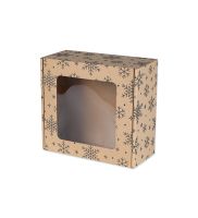 pudelko fasonowe z okienkiem z czarnym nadrukiem sniezynki 200x200x100 mm