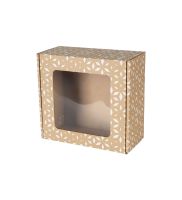 pudelko fasonowe z okienkiem 200x200x100 mm z bialym nadrukiem geometrycznym zdjecie glowne