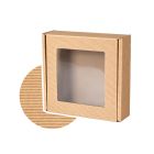 Die-Cut Box with Window Made of Open-Wave Cardboard 200x200x50 mm