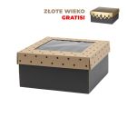 Pudełko wieko-dno z okienkiem i nadrukiem kropki 200x200x100 mm + Wieko złote