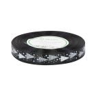 Black satin ribbon with white Christmas tree print 12 mm