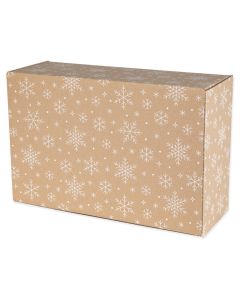 opakowanie swiateczne fasonowe Fefco 0421 wymiary zewnetrzne 375x245x140 mm z bialym nadrukiem sniezynki
