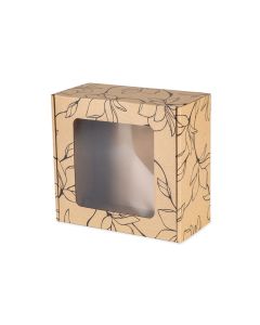 pudelko fasonowe z okienkiem 200x200x100 mm z czarnym nadrukiem kwiaty zdj glowne