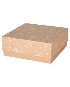pudelko swiateczne wieko-dno 200x200x85 z bialym nadrukiem sniezynki