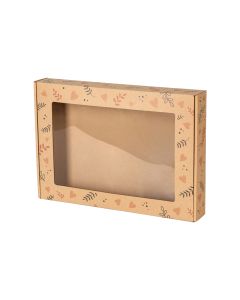 pudelko fasonowe z okienkiem nadruk serca i liscie 350x250x50 mm zdj glowne