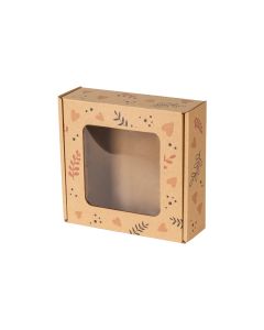 pudelko fasonowe z okienkiem nadruk serca i liscie 150x150x50 mm zdj glowne