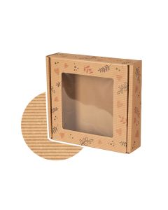 pudelko fasonowe z okienkiem z otwartej fali nadruk serca i liscie 200x200x50 mm