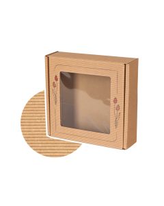 pudelko fasonowe z okienkiem z otwartej fali nadruk tulipan 200x200x50 mm
