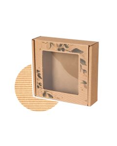 pudelko fasonowe z okienkiem z otwartej fali nadruk liscie 200x200x50 mm zdj glowne