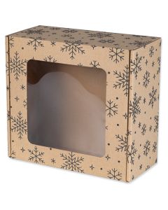 pudelko fasonowe z okienkiem z czarnym nadrukiem sniezynki 200x200x100 mm