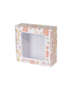 pudelko fasonowe z okienkiem bialo-biale 175x175x65 mm z nadrukiem happy easter wielkanoc zdj glowne