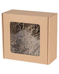 pudelko fasonowe z okienkiem 200x200x100 mm z wypelniaczem wiorki kraft