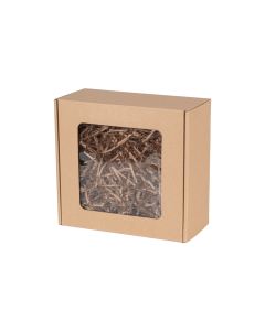 pudelko fasonowe z okienkiem 200x200x100 mm z wypelniaczem w kolorze naturalnym